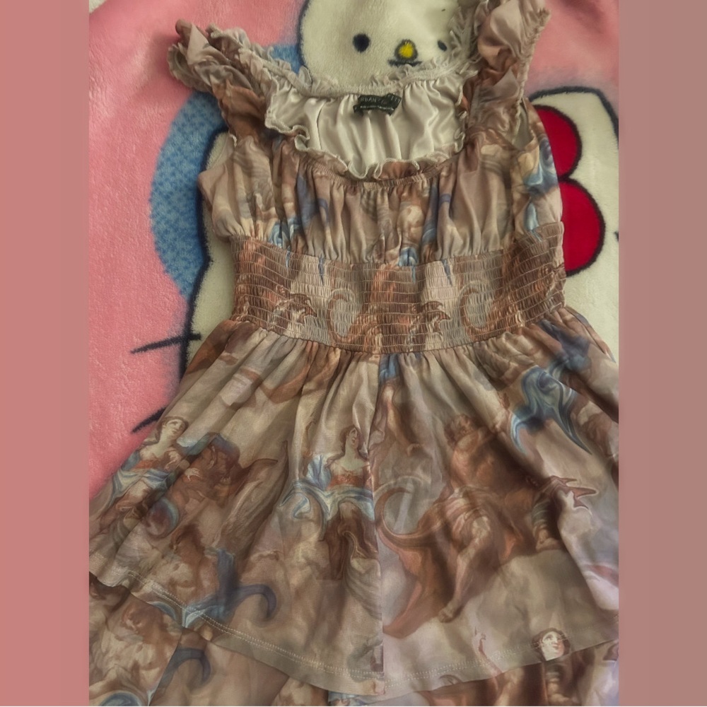 Urban Outfitters Artistic Print Dress in Beige and Blue